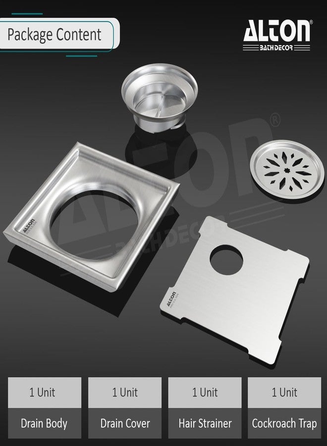 ALTON ALD1005, SS-304 Grade, 6x6 INCH Cut, Bathroom Grating Square Floor Drain Jali with Cockroach Trap, Matte - Image 4